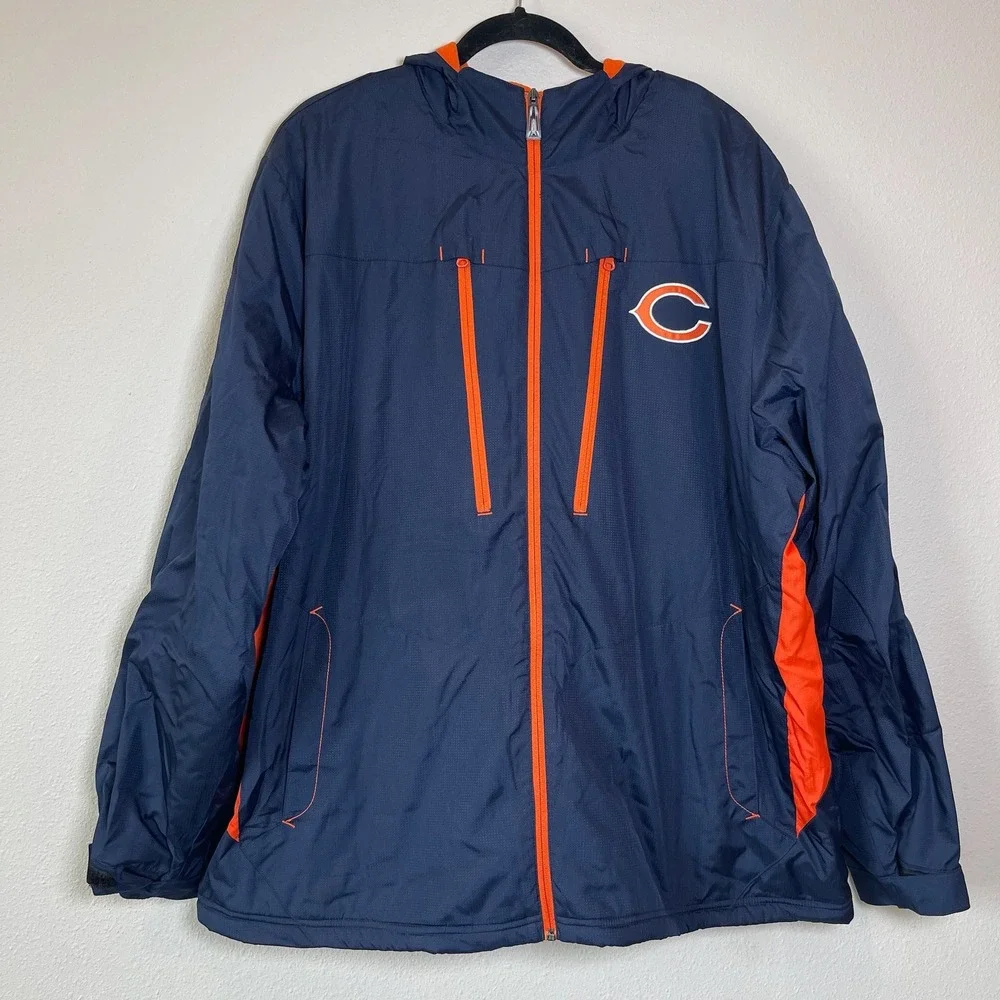 Vintage Reebok Chicago Bears NFL On-Field Full Zip Hooded Windbreaker Jacket XL